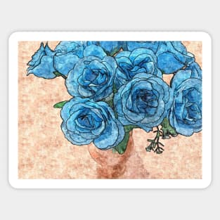 Shabby-Chic Vase of Blue Roses Flowers Bouquet Painting Sticker